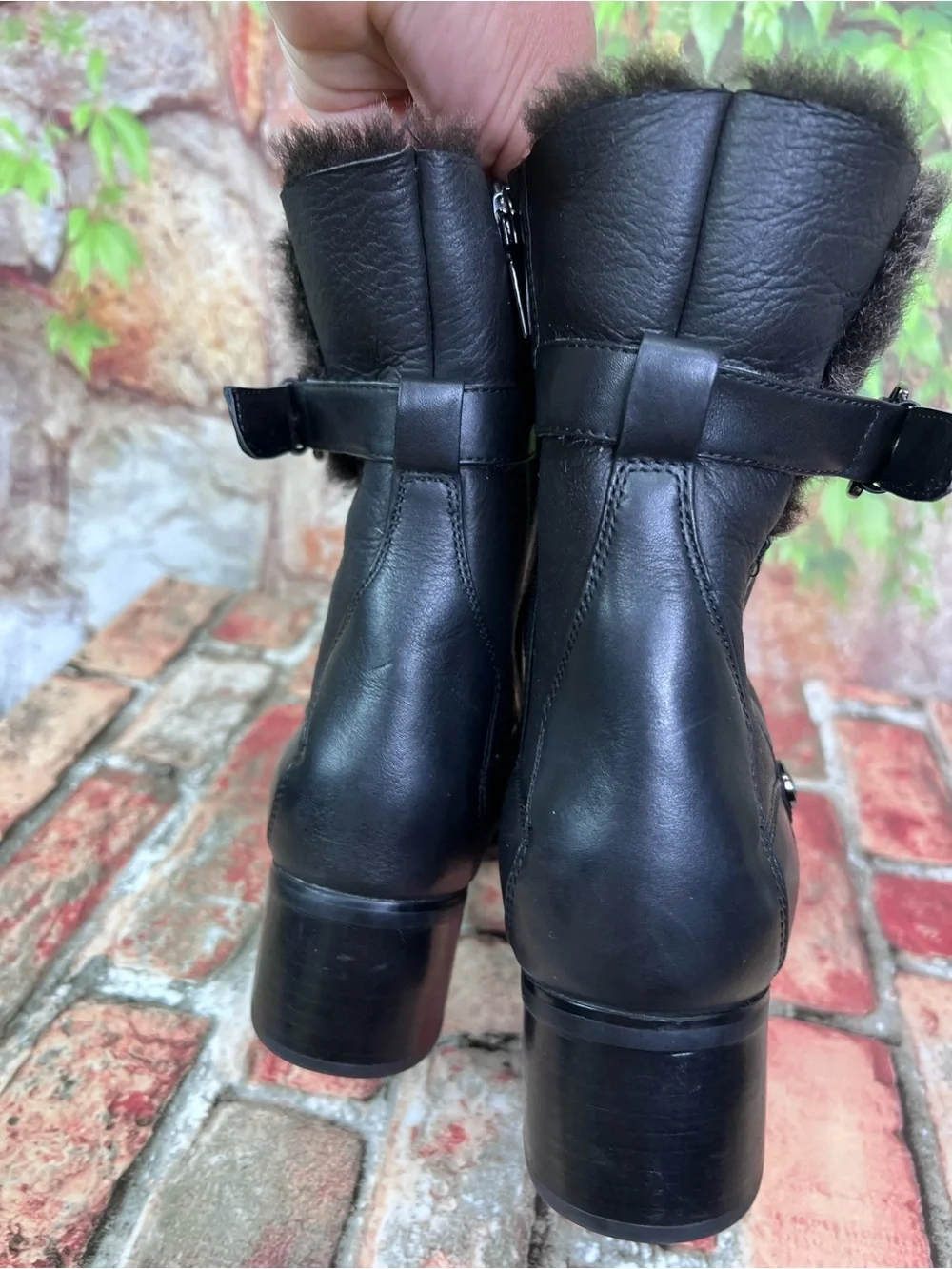 BLONDO Black Leather AquaProtect Watertight Shearling Lined Heeled Boots, 10